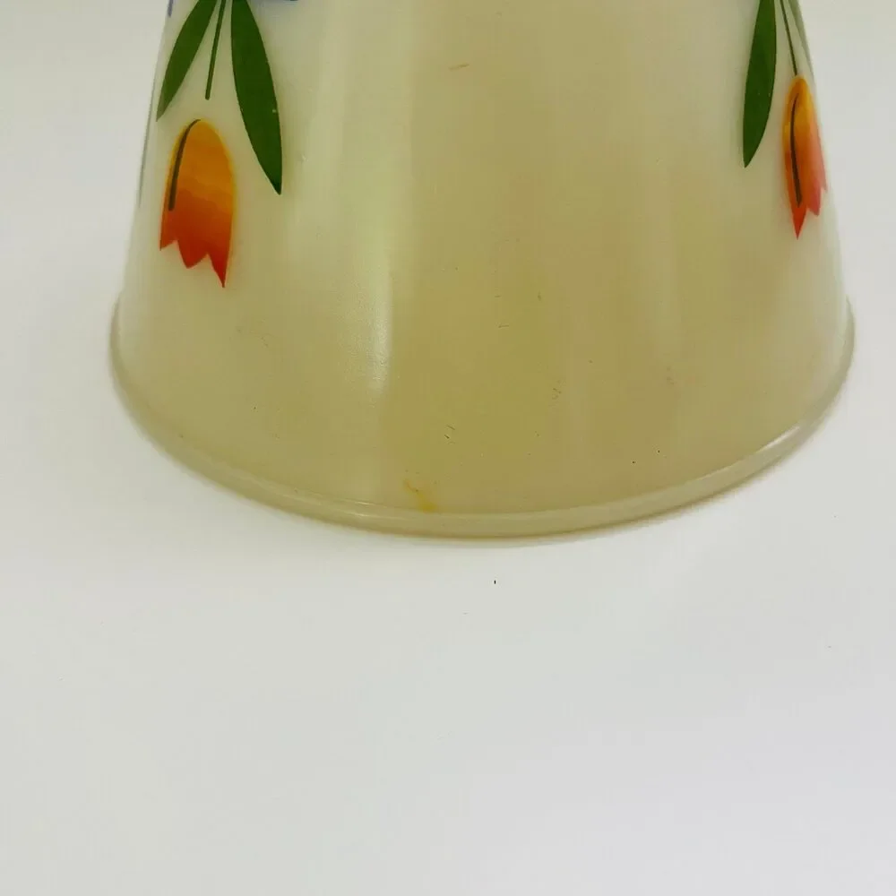 FIRE KING Milk Glass Ovenware Red, Orange, Yellow Tulips Small Mixing Bowl 1 Qt